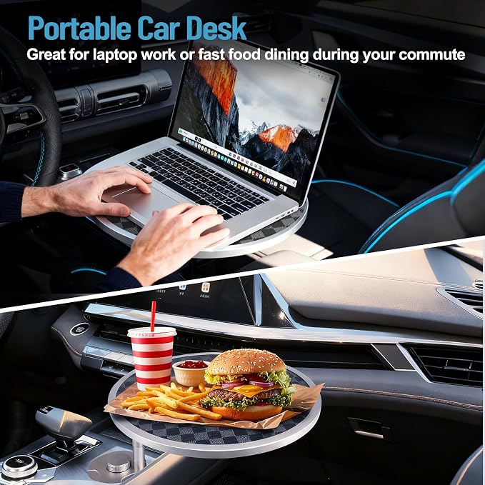 Car Tray Table & Car Desk for Laptop | 2 Risers and Anti-Slip Pad, 360° Rotating Cup Holder, For Tesla/ Working or Eating - Image 3