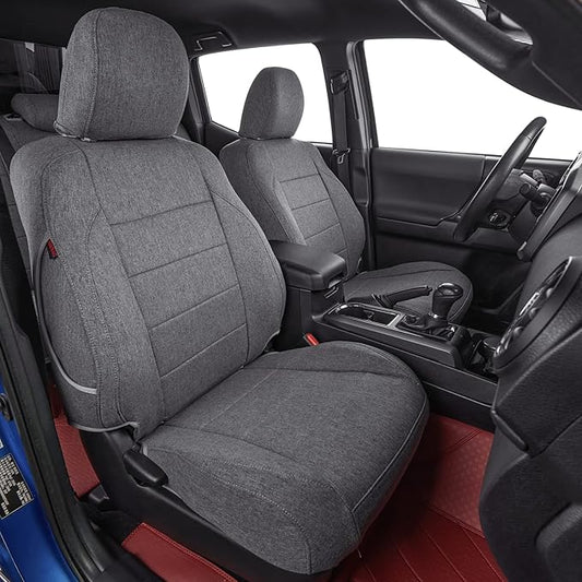 Front Tacoma Seat Covers Custom Fit for 2024-2026 Toyota Tacoma SR,SR5,TRD Sport,TRD Off-Road,Limited,Fully Covered Breathable Polyester Truck Seat Protector (Front Row Only,Gray) by Coverdream
