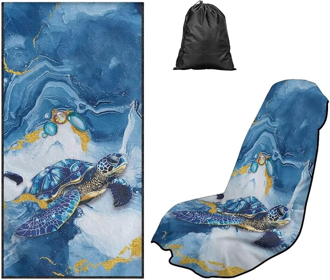 Sea Turtle Print Towel Seat Cover for Car Marble Print Automotive Seat Covers Multi-Purpose Absorbent Microfiber Towels with Storage Bag, 60 x 33 Inch, Machine Washable by Baxinh