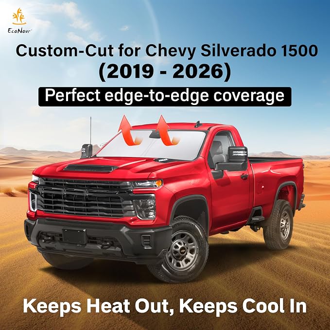 EcoNour Windshield Sunshade Compatible for Chevrolet Silverado 2019-2026 | 1500 Sun Visor for Front Windshield & Window Sun Shade Cover, UV Heat Blocker & Protector, Car Accessories - Image 2