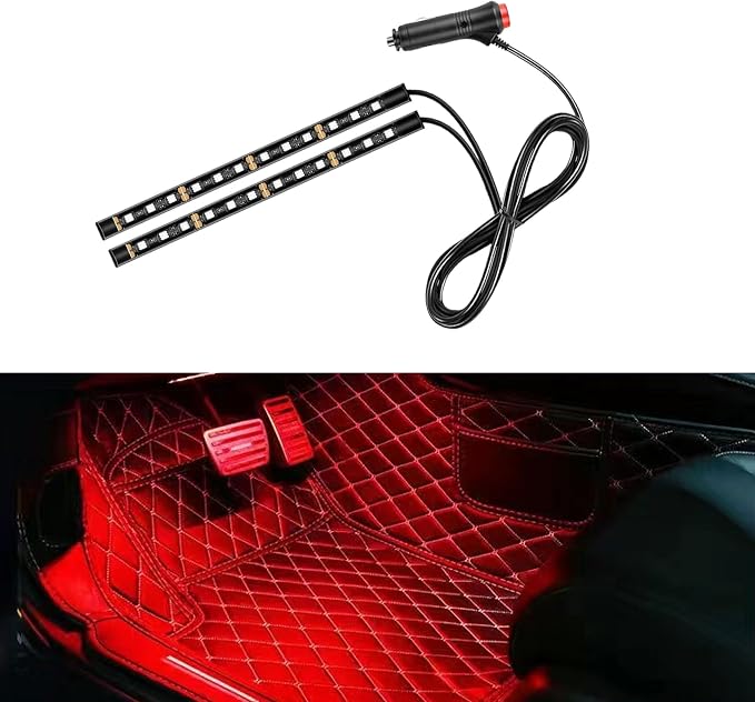 Car LED Strip Light, 24 LED 12V Cigarette Lighter Port, Red | RGB Neon Auto Interior Atmosphere Lights, Under Dash Ambient Night Light, Universal Decorative Lamp Accessory for Car Truck by Unknown