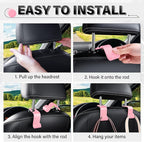 SINGARO Universal 2 Pack Car Seat Headrest Purse Hook, Carbon Fiber Back Seat Hook Storage Organizer Hanger for Purse Handbag Coat, Car Interior Accessories(Pink) - Image 5