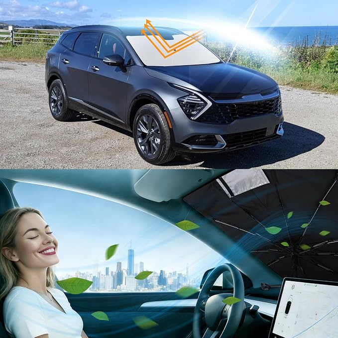 Windshield Sun Shade Umbrella for 2023-2026 Sportage for Kia | Full covered for windshield, Block UV Rays, Heat Reduction, Easy to install, Durable & Fold Up Small - Image 6