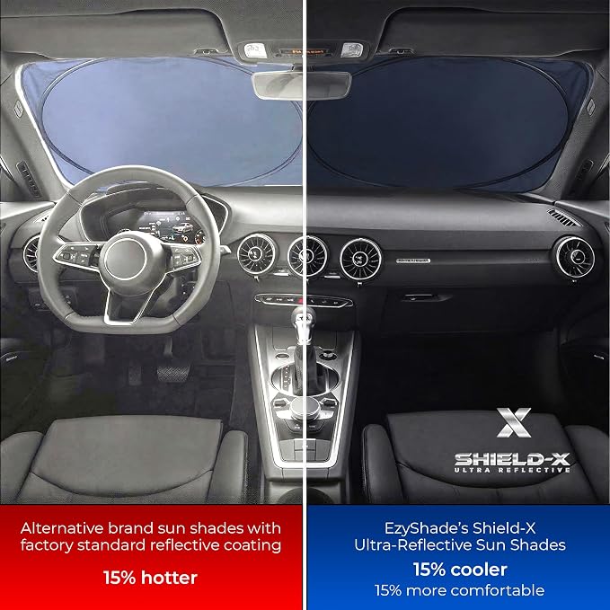 EzyShade Car Windshield Sun Shade. See Vehicle Size-Chart. Medium (M) Size | Foldable 1-Piece Sunshade with Shield-X Reflective Technology. Sun Visor for SUV, Truck, Car Window Front. See Size Chart - Image 2
