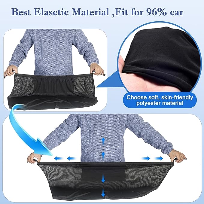 Car Rear Side Window Shadows for Small,Medium Sedan Car Only, Breathable Mesh Stretch Sun Shade Screens Covers ffor Camping, Anti-Sun Glare, Reduce UV Rays, Privacy Protection, 2 Pack - Image 4