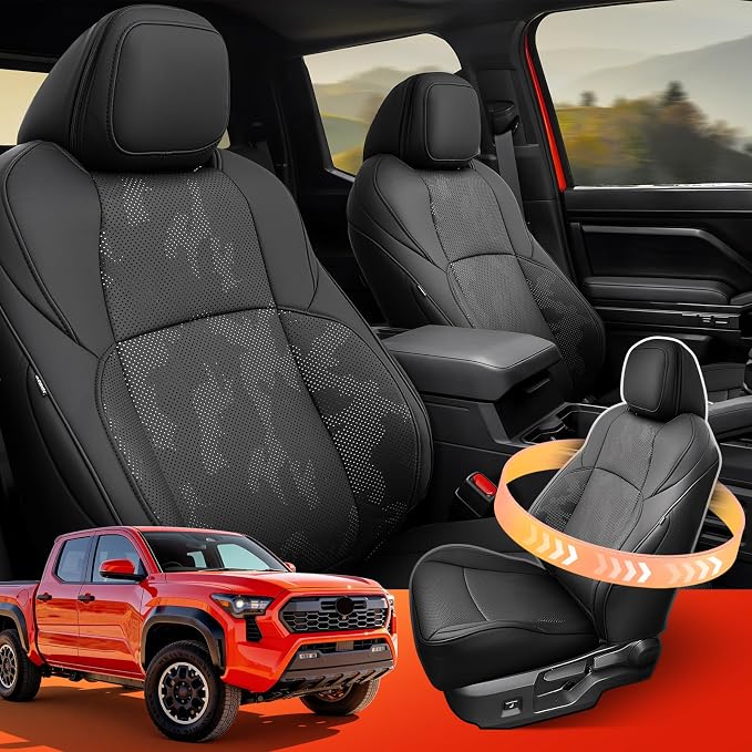 DiffCar® Seat Covers for Toyota Tacoma 2026 2025 2024 Double Cab(Gas Only), Front Seat & Console Covers Only, Faux Nappa Leather Custom Fit Car Protectors Accessories for Tacoma 4th Gen, Black Camo - Image 5