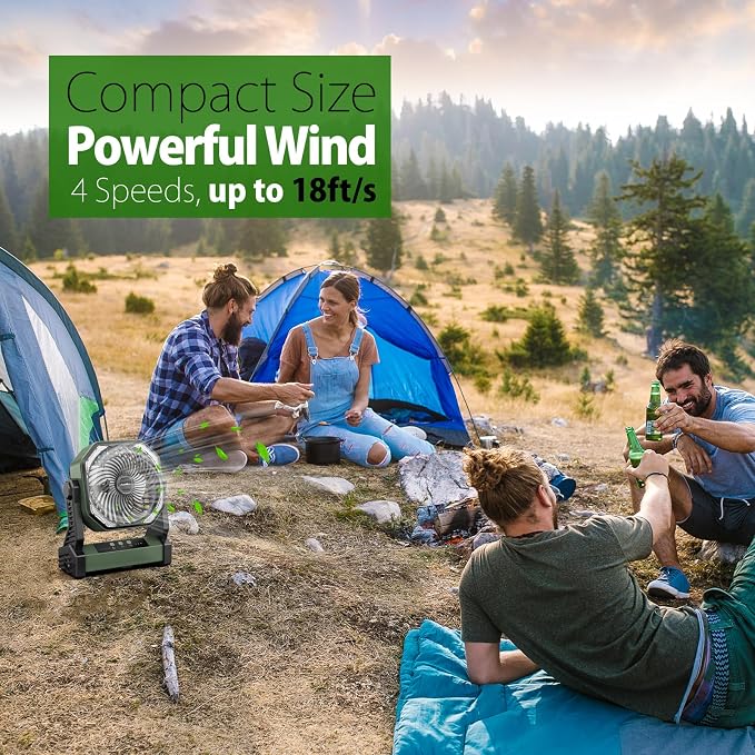 20000mAh Battery Powered Camping Fan, 58Hrs Rechargeable Portable Fan, 400LM Light, 360° Hook, Whisper Quiet Battery Operated Fan for Outdoor Car Travel Gear Essentials Power Outages Co-brand AMACOOL - Image 8