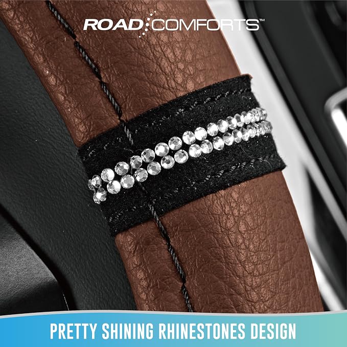 Road Comforts Leopard Steering Wheel Cover for Women, Cute Anti-Slip Microfiber Leather, Universal Fit 14.5-15 Inch Round Steering Wheel - Brown - Image 5