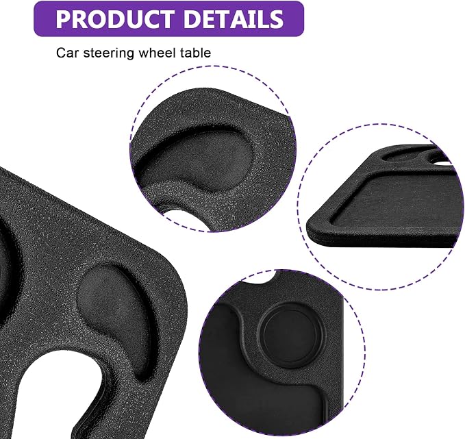 Car Steering Wheel Desk Tray for Laptop and Eating 2 in 1 Multipurpose Travel Accessory with Drink and Pen Holder Compatible with Most Vehicles - Image 3