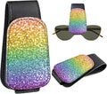 Leather Magnetic Sunglass Holder for Car Sun Visor, Cute Eyeglass Ticket Card Hanger Clip, Universal Auto Interior Accessories for SUV Pickup Truck, Rainbow Glitter by Unknown