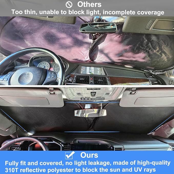 Windshield Sun Shade for 2022-2026 Refreshed Chevy Silverado 1500/GMC Sierra 1500, 2024-2026 Silverado/Sierra 2500HD 3500HD Front Windshiled Sun Visor UV Protection Foldable Sunshade - Image 3