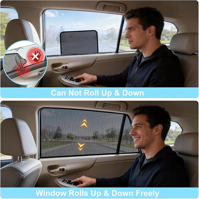 XCBTY 19-24 RAV4 Window Shade for Rear Seat Windows, 2-Pack Magnetic Mesh | Blocks 99% UV to keep baby & pets cool. One-way privacy mesh allows fresh air flow. Press clip & hold 5s for maximum grip. - Image 5