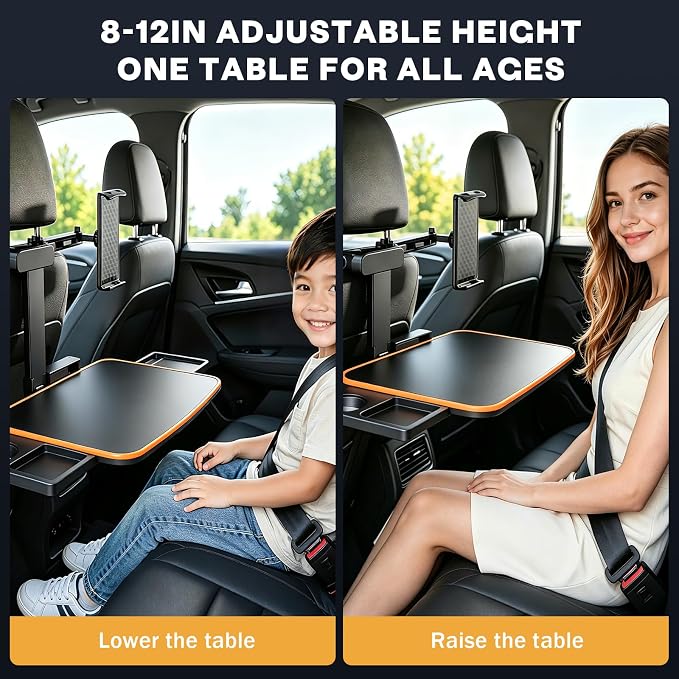 Large Car Tray Table for Back Seat with Adjustable Height | Foldable Car Desk for Laptop , Hidden Cup Holder & Phone Holder, Heavy Duty Travel Food Tray for Eating Working Road Trips - Image 3