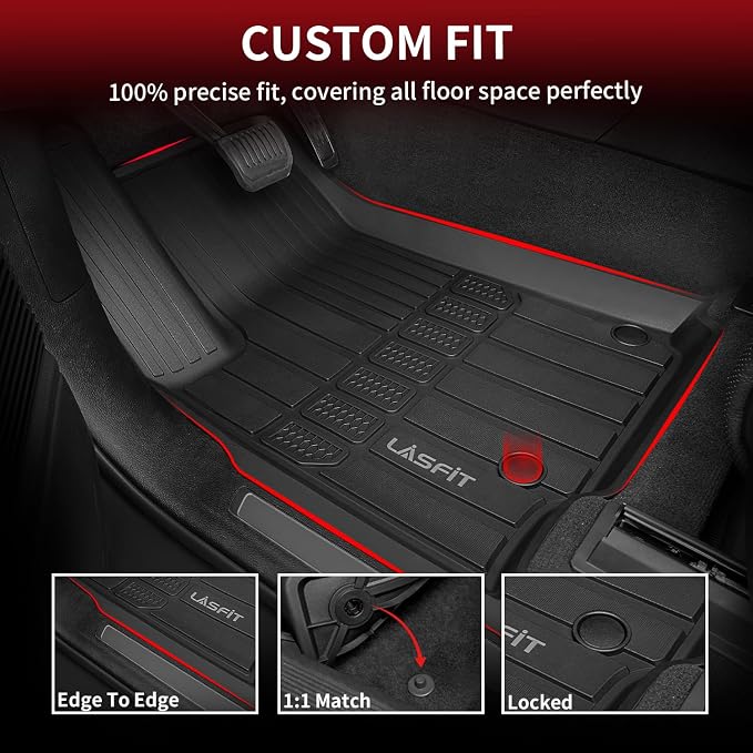 LASFIT Floor Mats for Jeep Grand Cherokee L 2021-2025 2026 6 Passengers | ONLY for Without Center Console, All Weather, TPE, Custom Fit, Car Mats, Floor Liners, 1st & 2nd & 3th Row, Black - Image 8