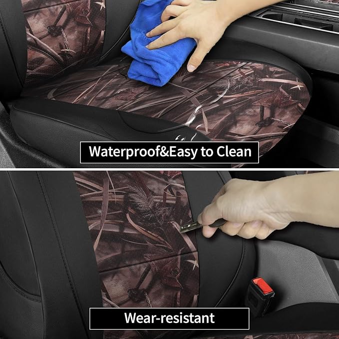 EKR F150 Seat Covers Custom Fit for (RegularCab) 2015-2020 Ford F150 XL/XLT & 2017-2022 F250/F350/F450 SuperDuty XL/XLT(First Row Only),Faux Leather(Black/Reed Camo) - Image 4
