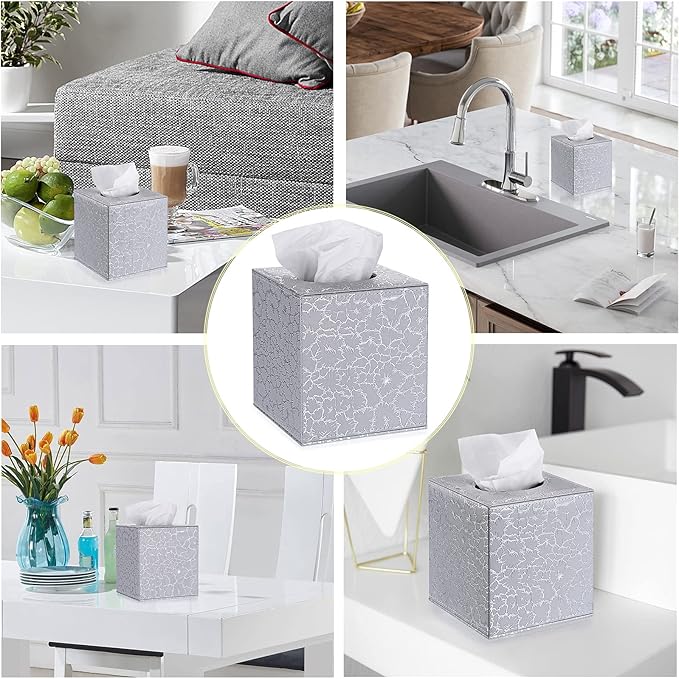 Sumnacon Square Tissue Box Cover with Magnetic Bottom,PU Tissue Box Holder | Stylish Cube Tissue Box Decorative Tissue Covers for Vanity Toilet Tank Dresser Night Stand Table Countertop Office Car - Image 6