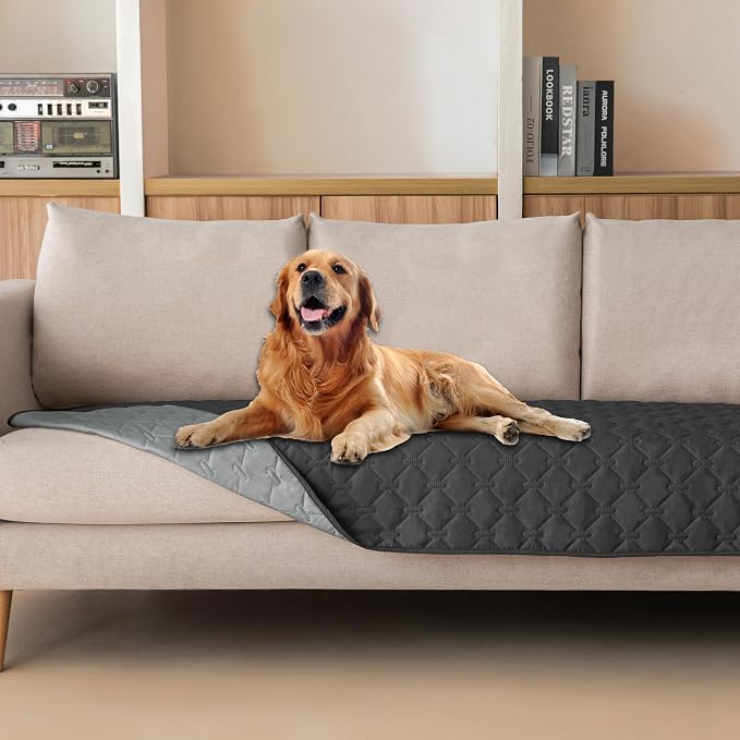 gogobunny Waterproof Pet Couch Cover, Dog Blanket, Furniture Protector | Breathable, Reversible Design, Easy Hair Removal, Lightweight Sofa Covers for Medium Dogs 30x80 Inch Dark/Light Charcoal by gogobunny
