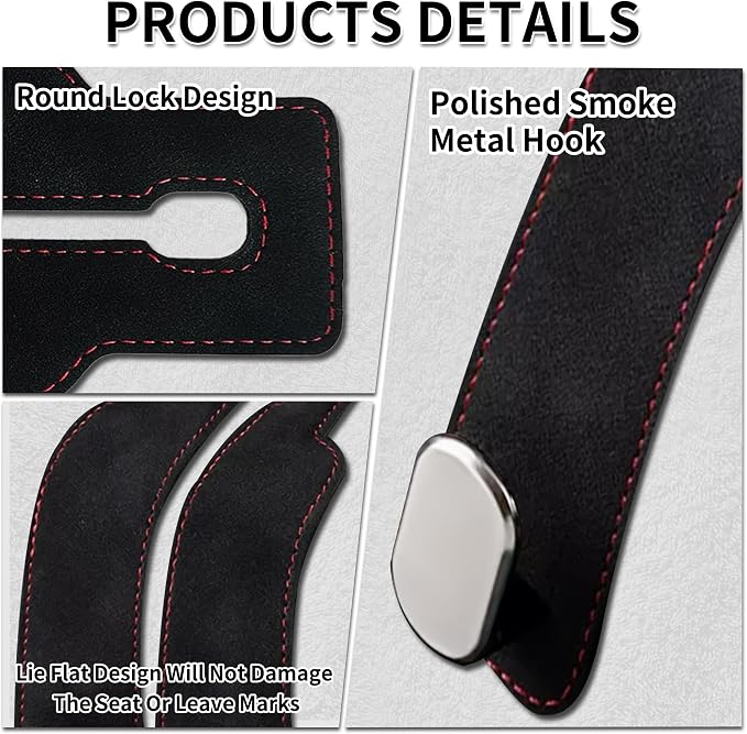Suede Leather Headrest Hooks for Car, 2 Pack Double Seat Back Organizer Hooks for Purses & Bags, Heavy Duty Metal Car Purse Holder for Handbags, Grocery Bags, Universal Vehicle Storage Accessories - Image 5