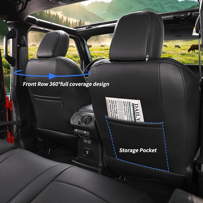 Full Set Seat Covers for 2024-2026 Jeep Wrangler 4drs,Rear w/Armrest(Black) | 1:1 Custom Fit,Factory Look,Easy Installation,Airbag Compatible,Waterproof Faux Leather & Easy to Clean,Pet Friendly - Image 5