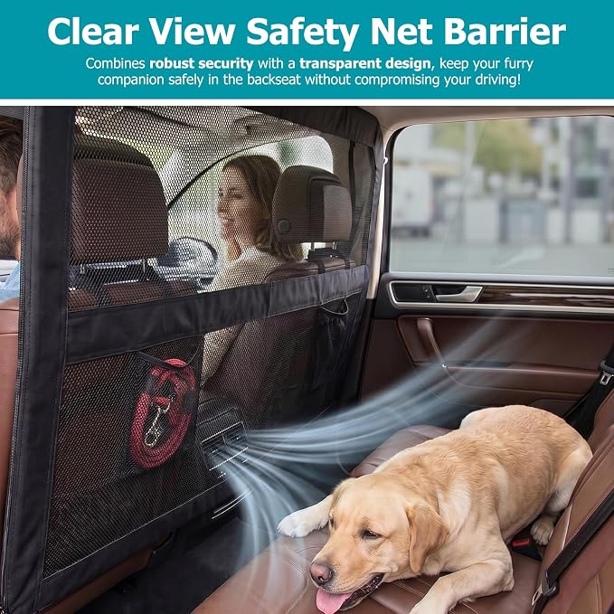 Dog Barrier for Car Back Seat & Cargo Area with Wider Coverage, Universal Fit for Car, SUV & Truck, Dog Car Divider with Chew-Proof Transparent Net and Sturdy Metal Frame for Backseat & Trunk - Image 4