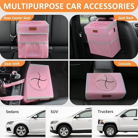 Vankor Car Trash Can with Lid Leak Proof Car Accessories for Women | 2.2 Gallon Cute Hanging Car Trash Bin for Men Car Truck Vehicle Sedan SUV Interior Automotive Garbage Cans, Pink - Image 5