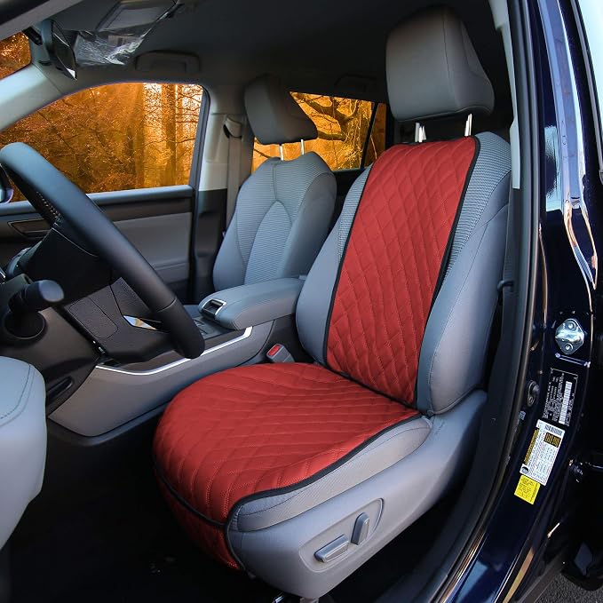 FH Group Car Seat Cushion – Faux Leather Single Front Seat Cover with Front Pockets, Airbag Compatible, Universal Fit Car Seat Cushion for Driver or Passenger Seat, SUV, Truck, Sedan & Van – Red - Image 3