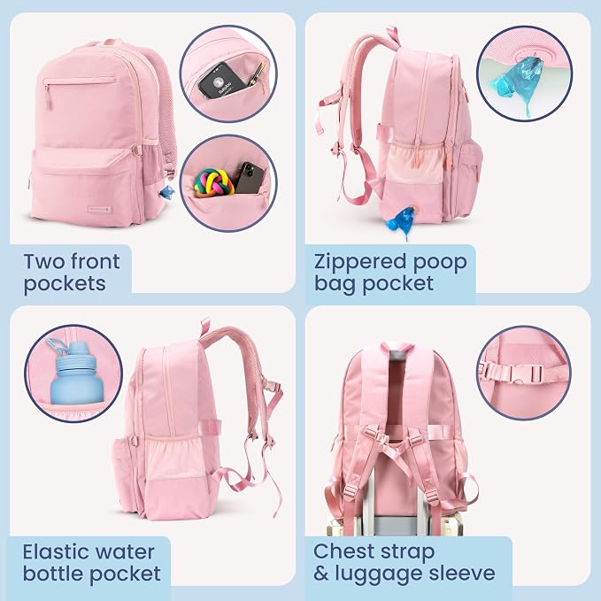 Rubyloo Dog Travel Backpack for Supplies - Dog Diaper Bag with Travel Bowls | 2 BPA-Free Bowls; Food Container & Treat Pouch; Placemat; Laptop Sleeve; Poop Bag Dispenser, Hiking, Camping & Road Trips, - Image 6