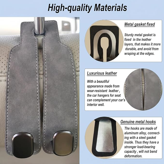 GoldenLife Headrest Hooks for Car, 2 Pack Premium Car Bag Hooks | Secure Heavy-Duty, Elegant & Universal Fit Car Hooks for Purses Handbags Grocery & Backpacks (Grey) - Image 3