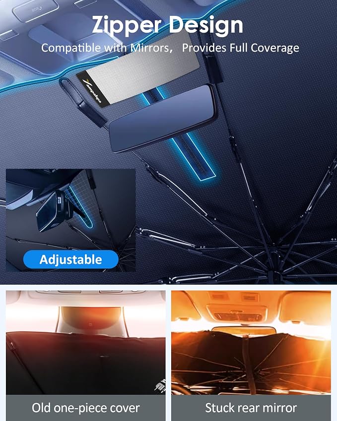 Yampahapa Car Windshield Sun Shade Umbrella, Nano-Sized Condensation Foldable Cover, UV Ray Reflector, Medium Sedan Sunshade with Cooling Feature - Image 4