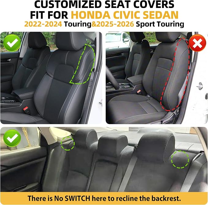 Lolcar Custom Fit Civic Seat Cover Full Set for Honda Civic (Sedan 2022 2023 2024 Touring)&(Sedan 2025-2026 Sport Touring),5-Seats Full Set,Leather Seat Protector (Burgundy) - Image 2