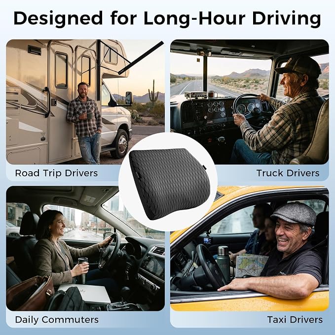 Lumbar Support Pillow for Car & Office Chair - High-Density Memory Foam Back Cushion for Sciatica & Lower Back Pain Relief - Non-Slip Support for Long Commutes & Desk Workers (4D Mesh Black) - Image 7