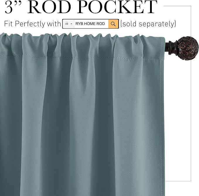 RYB HOME 54 inch Blackout Curtains for Living Room Bedroom, Rod Pocket | Thermal Insulated, Room Darkening, Temperature Balance, Shades for Studio Dorm Rental Room, W42 x L54, Dusty Blue, 2 Panels - Image 2