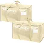 TICONN 2 Pack Extra Large Moving Bags Heavy Duty with Zippers & Carrying Handles, Durable Storage Bags Moving Boxes for Closet Organizers and Storage (2 Pack, Cream) by TICONN