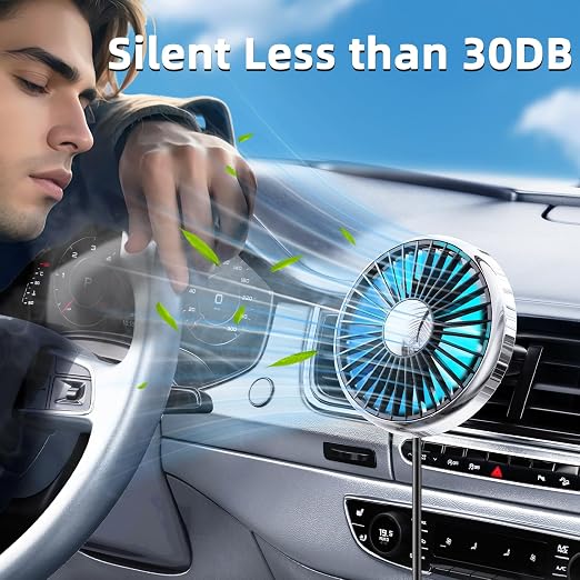 USB Car Fan for Air Vent, 360°Rotatable Clip On Cooling Fan with LED Light, Portable Vehicle Fan for Backseat, Truck, SUV, RV, Quiet Car Vent Fan for Summer Travel, Car Seat Cooling Fan,Silver - Image 5