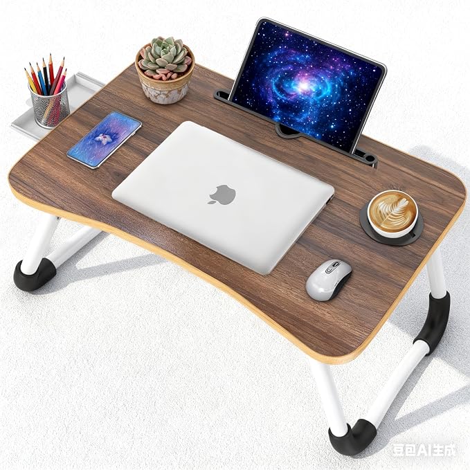 Fayquaze Portable Foldable Laptop Bed Desk with Storage Drawer and Cup Holder - Lap Desk Laptop Stand Tray Table for Eating, Reading and Working - Image 2