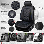 CAR PASS Luxury Nappa Leather Seat Covers Full Set, Water Resistant Faux Leather Seat Cover with Lumbar Support, Breathable Automotive Seat Covers Universal Fit for Sedan SUV Van Truck, Black Blue - Image 8