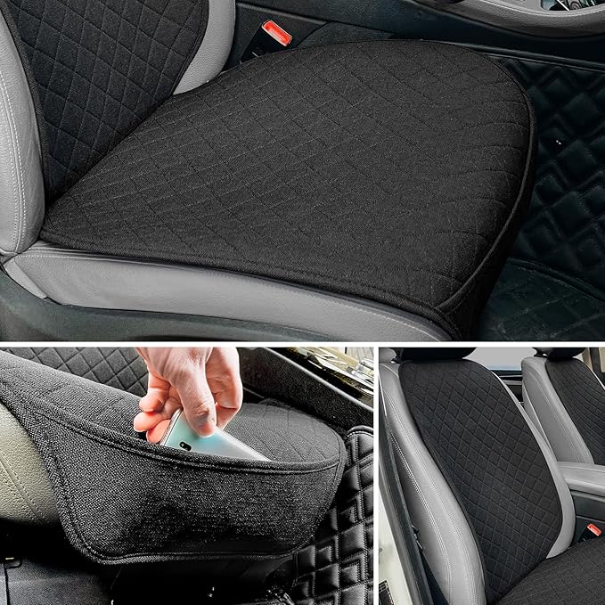 BOPUOVRE Linen Front Car Seat Covers Breathable Fabric | Car Seat Protector Universal Fit Cars Vans SUVs Trucks 2 Units Black - Image 2
