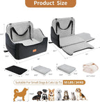 XEEP Dog Car Seat for Medium & Large Dogs Up to 55 lbs, Memory Foam | 2-in-1 Design, Includes Blanket & Urine Pad, 2 Height-Adjust Cushions, Two Safety Tethers, Machine Washable Cover(Black/Grey) - Image 2