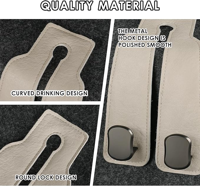 KINIVA Car Seat Headrest Storage Hooks, Set of 2, Suede PU Leather, Double Hooks (06-White) - Image 3