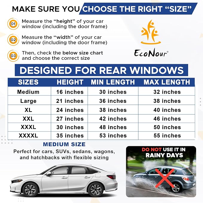EcoNour Car Window Screens for Camping (Pack of 2) Camping UV Protection | & Insects Mesh Screen | Breathable Mesh Baby Window Covers for Privacy Blackout (Medium 16"x30") - Image 4
