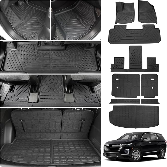 Floor Mats for 2018-2023 Chevrolet Traverse 7 Seat | 2024 Traverse Limited 7 Seat Trunk Mat Cargo Mat Liner TPE All Weather Back Seat Cover 2023 Chevy Traverse Accessories by Thinzyou