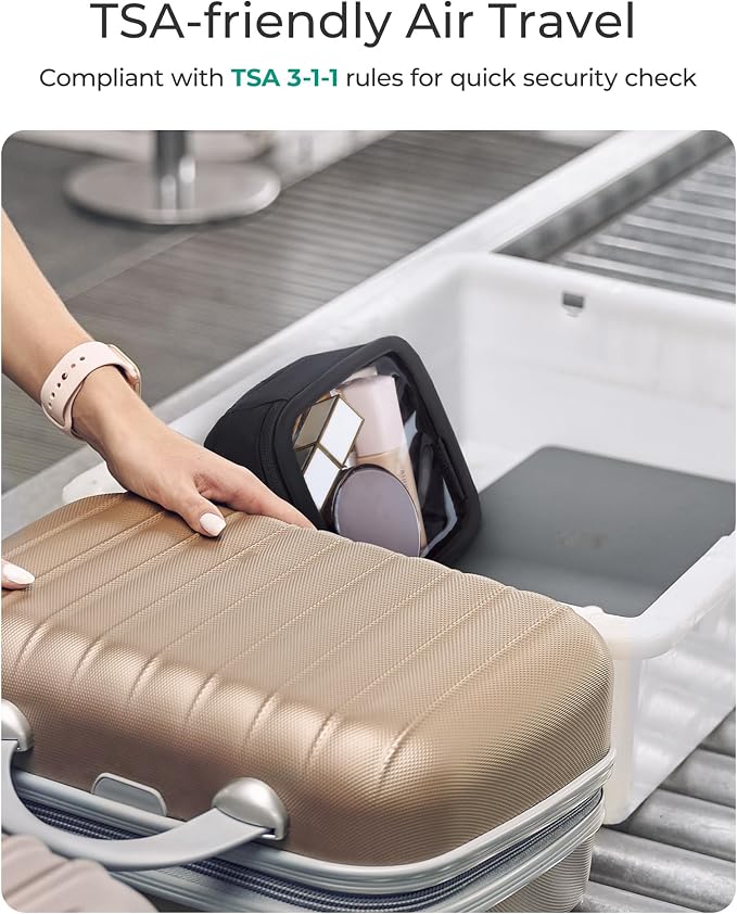 BAGSMART Mini Clear Makeup Bag for Women Portable Travel Toiletry Bag, Cute Small Water-ResistantCosmetic Bag TSA Approved Clear Makeup Case Pouch with Zipper for Car Essentials(Black) - Image 2