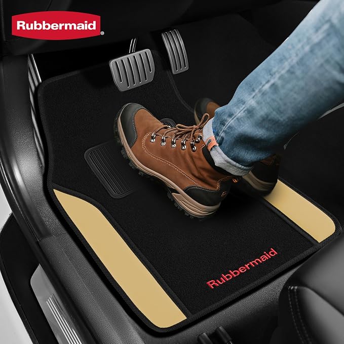Rubbermaid Car Mats, Carpeted Floor Car Mat with Faux Leather & Built-in Heel Pad, Two-Tone Car Rug Floor Mats, Stylish Carpeted Floor Mats for Cars, Trucks & SUVs Beige Color - Image 6