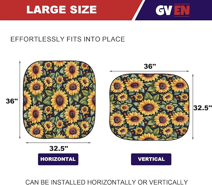 GVEN Windshield Sun Shade Car Sunshade Truck Accessories Large-Size Front Window Shades Windshield Cover Visor for Full-Size MPVs, Vans, Trucks, SUVs, Tesla (Sunflower, L) - Image 2