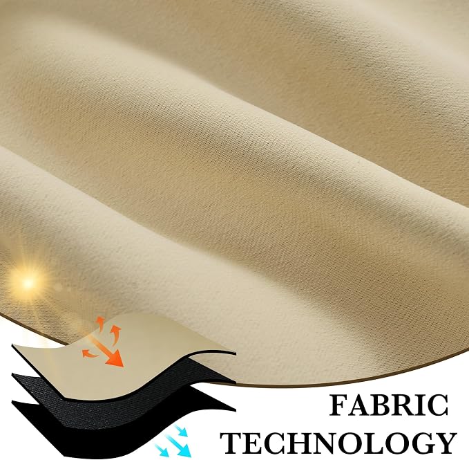 RYB HOME Bedroom Blackout Curtains 80 inches Long, 100% Blackout | Thermal Insulated, Noise Reducing, Curtains for Living Room Nursury, For Sleep, W42 x L80, Biscotti Beige - Image 7
