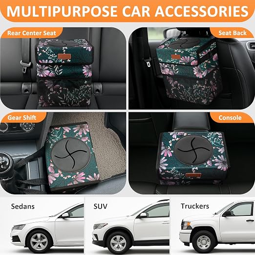 Vankor Car Trash Can with Lid Leak Proof Car Accessories for Women | 2.2 Gallon Cute Hanging Car Trash Bin for Men Car Truck Vehicle Sedan SUV Interior Automotive Garbage Cans, Navy Floral - Image 5
