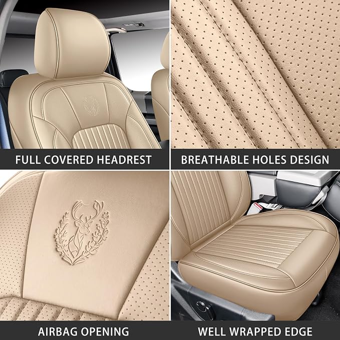 MINGBRON Ford Seat Covers, Leather Pickup Seat Cushion Cover Fit for 2009-2026 Ford F150 SuperCrew & F250 F350 F450 Super Duty Crew Cab XL XLT Lariat King Ranch Platinum(Full Set/Beige) - Image 4