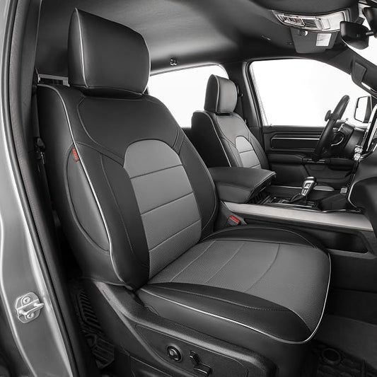 EKR Ram 1500 Seat Covers Custom Fit for (Quad Cab) RAM 1500 Laramie/Rebel 2019 2020 2021 2022,Waterproof Black Car Seat Cover for Trucks Full Set-Faux Leather(Black/Gray) by EKR