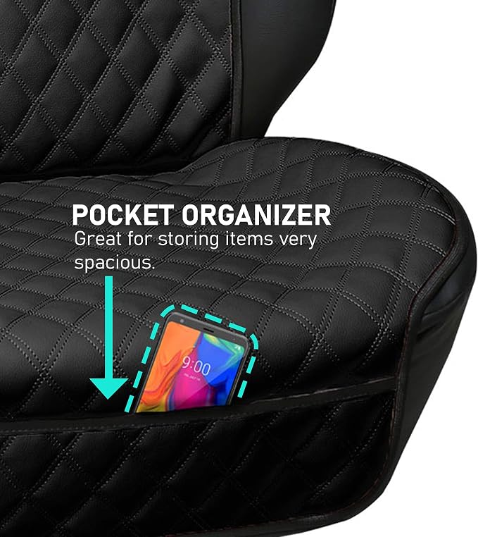 FH Group Car Seat Cushion – Faux Leather Single Front Seat Cover with Front Pockets, Airbag Compatible, Universal Fit Car Seat Cushion for Driver or Passenger Seat, SUV, Truck, Sedan & Van – Black - Image 9