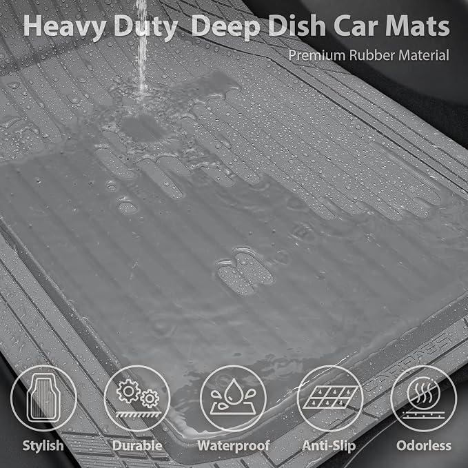 CAR PASS Heavy Duty Rubber Floor Mats for Car, Waterproof Liner Deep Dish Car Mats Full Sets, Universal Trim to Fit for SUV Truck Sedans Vans, All Weather Automotive Floor Mats 3pcs, Solid Gray - Image 8